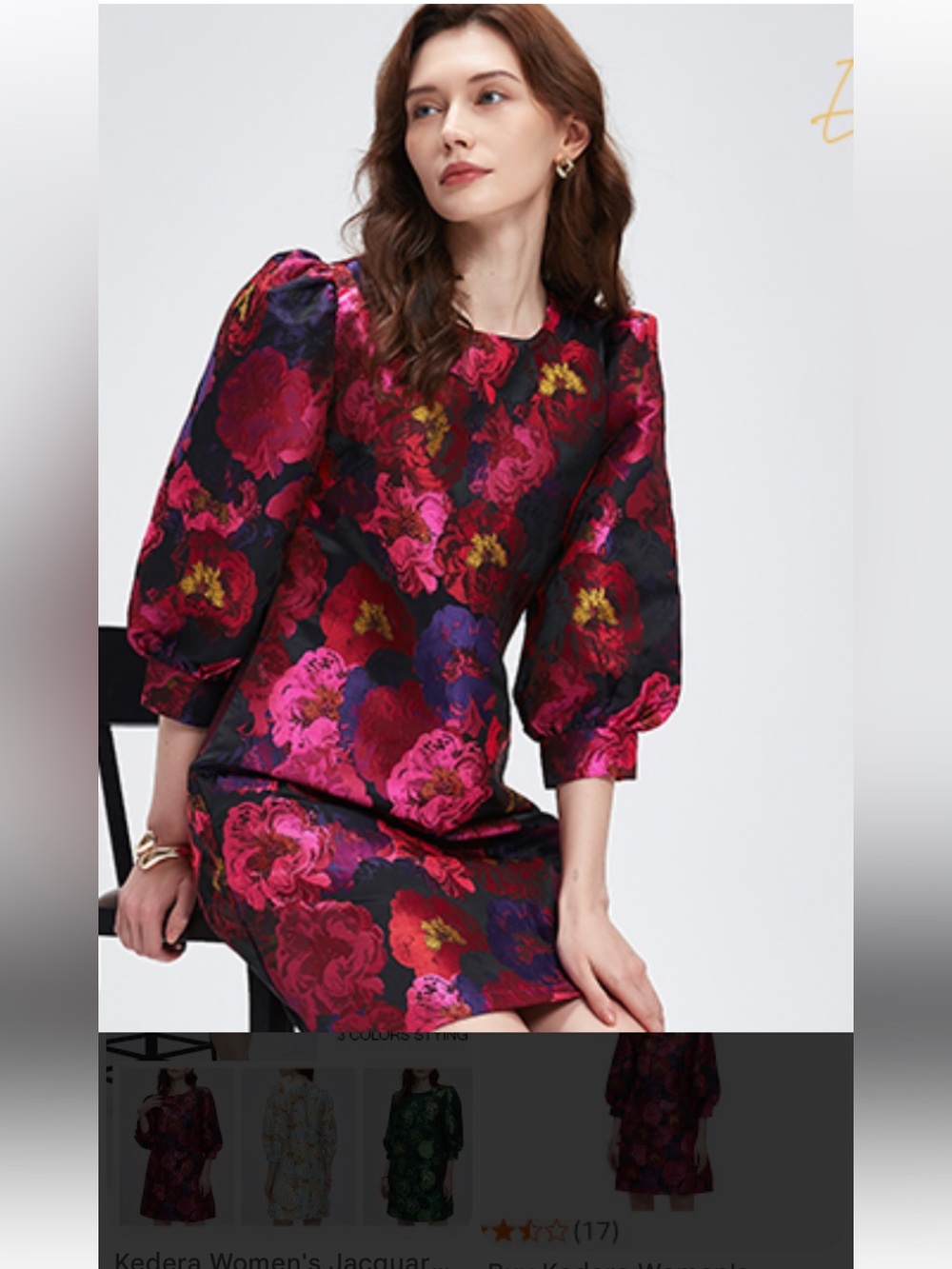 Textured Floral Jacquard Mini Dress in Fuchsia and Black